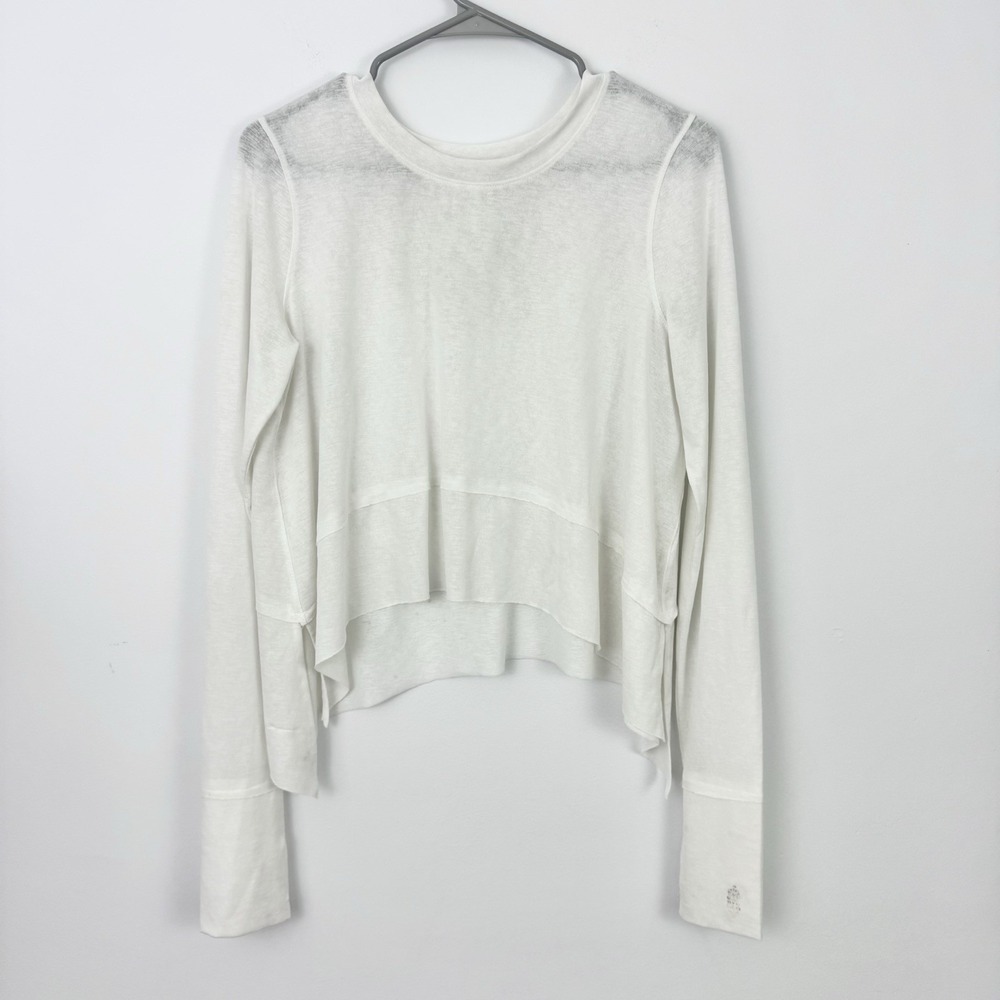 FP Movement Free People White Knit TOP M Cropped Athleisure Sheer Beach Yoga
